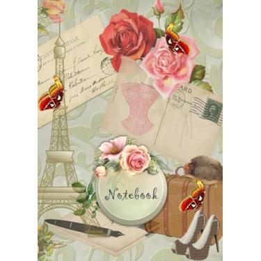 Imagem de Notebook: A4 Size College Ruled Paris Romantic Vintage Travel Collage Design Cover - Blank Lined Interior