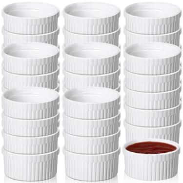Imagem de Ziliny Pacote com 36 mini ramequins de 59 ml de porcelana suflê para lava-louças, pequeno molho de cerâmica, ramequins para tábuas de charcutaria, pratos de creme brulee, copos de molho de condimentos