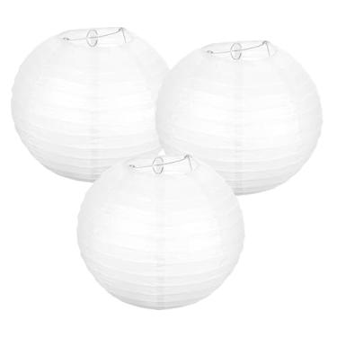 Imagem de PATIKIL Lanternas de papel redondas de 25 cm/10, pacote com 3 lanternas decorativas para pendurar lâmpadas, decorações de festa para aniversário, casamento, chá de panela, decoração de casa, branco