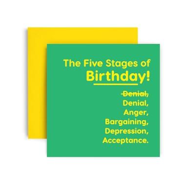 Imagem de Huxters Cartão de aniversário engraçado para ela - 5 estágios de aniversário - Vale-presente feminino mãe irmã avó - 14,8 cm (verde)