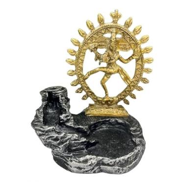 Imagem de Incensário Cascata Shiva Roda Metal Dourado Resina 11cm