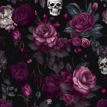 Imagem de ILHIIOR Papel de parede floral preto gótico papel de parede descascar e colar folha vintage papel de parede floral crânio de açúcar papel de parede removível autoadesivo para gavetas de armário