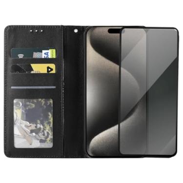 Imagem de Capa Capinha Carteira Flip e Película 3d Privacidade Anti Spy Compatível iPhone 15 Pro Max