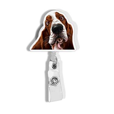 Imagem de WIRESTER Carretel de crachá retrátil com clipe jacaré para funcionários de escritório, equipes médicas, estudantes - Cão Basset Hound fofo