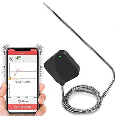 Imagem de Termômetro inteligente para churrasco com Bluetooth da NutriChef – sonda inoxidável atualizada segura para deixar na grelha ao ar livre churrasco ou fumador de carnes – alerta remoto sem fio para iOS Android Phone WiFi App P-PWIRBBQ40.9