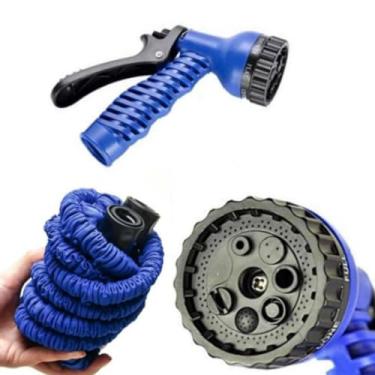 Imagem de Mangueira Mágica Expansível, 15 Metros, 30 metros, 60 Metros com Esguicho de 7 funções Jato Irrigação para Jardim Lavagem de Carro Azul ou Verde