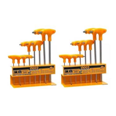 Imagem de Kit 2 Conjunto Jogo de Chaves Tipo T Torx 8 Peças Ingco - 001796