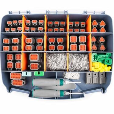 Imagem de JRready Kit de conectores DW1008 Deutsch, conector cinza de 2 pinos, conector impermeável DT de 3, 4, 6, 8, 12 pinos, tamanho 16 contatos estampados (14-18AWG) e kit de pinos alemães para caminhão,