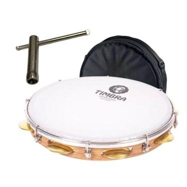 Imagem de Pandeiro Timbra  Profissional 11 Pol Formica Freijo Prat 2 C/Aro Niquelado Pele Leitosa C/Capa