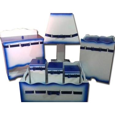 Imagem de Kit Higiene bebê MDF Passa Fita Azul Marinho - Canaã Artbaby