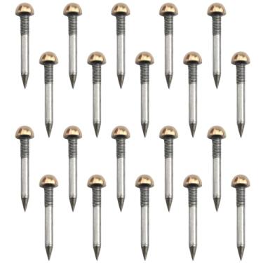 Imagem de ZZHXSM 20 peças de latão dourado cabeça redonda brilhante unhas bolha 6 mm pregos decorativos antigos tambor unhas de sofá unhas de hemisfério sólido para fixação de produtos de papel em quadros de