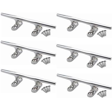 Imagem de MIZUGIWA Chuteira de barco de 10 cm de aço inoxidável 316 com base aberta, travas de base aberta, grampo de corda com fixadores para docas de barco, decks, caiaques, decoração náutica, pacote com 6