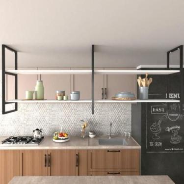 Imagem de Prateleira Industrial Suspensa Teto Cozinha pratileira prateleira mdf 