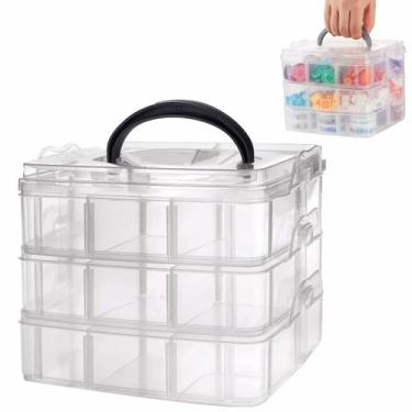 Imagem de Caixa Organizadora Plástica Modular 3 Andares Costura Pérolas Bobinas 