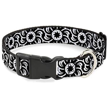 Imagem de Buckle-Down Coleira com clipe de plástico – cata-vento floral preto/branco – 2,54 cm de largura – serve para pescoço de 38 a 66 cm – Grande
