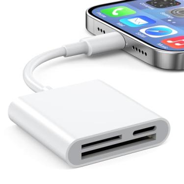 Imagem de Leitor de cartão SD para iPhone iPad, câmera esbeecables Trail, visualizador de cartão SD com dois compartimentos, carregamento simultâneo e leitura de cartões, adaptador de cartão micro SD, adaptador