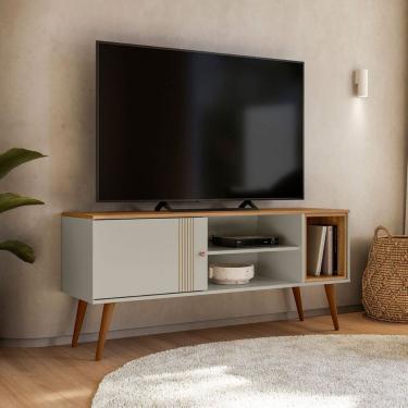 Imagem de Rack 136cm para TV até 55" 1 Porta Milão Cor Off White e Nature - Peternella