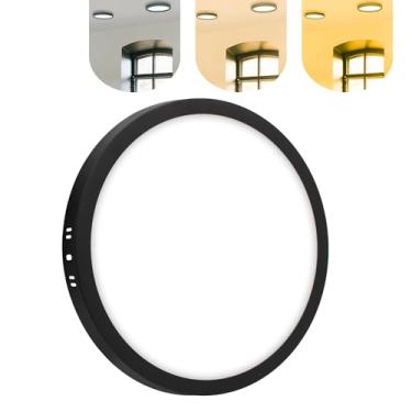 Imagem de Painel Plafon Led 25w Sobrepor Redondo Preto Bivolt Luz Forte (Branco Quente)