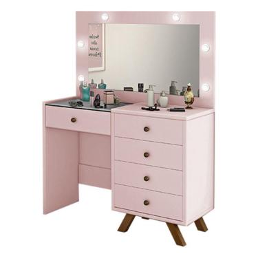 Imagem de Penteadeira 4 Gavetas e Porta Jóias Com Tampo de Vidro Rose
