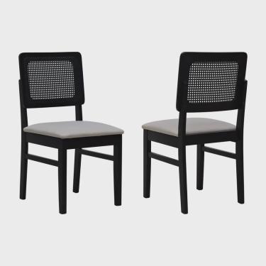 Imagem de Kit 2 Cadeiras Lyon Madeira Maciça Encosto Telinha Assento Estofado Linho