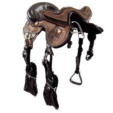 Imagem de Arreio de Cavalo Muladeiro com Cabeça 3 Argolas Marrom Escuro 16 Polegadas Luxo