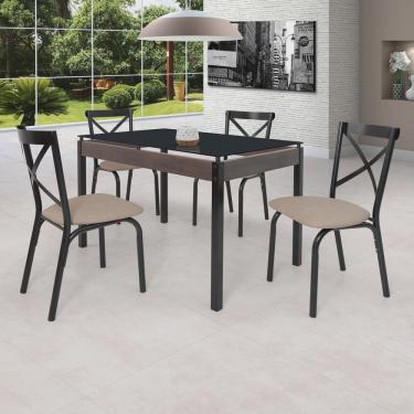 Imagem de Conjunto Sala de Jantar Mesa 120x75cm Tampo Vidro com 4 Cadeiras Karina Ciplafe