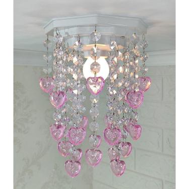 Imagem de Luminária de Teto Decoração Quartinho Feminino Coração Rosa Lustre para Decorar Quarto Infantil de Menina Bebê