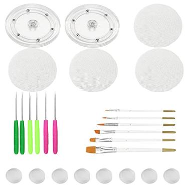 Imagem de Kit de decoração de biscoitos, incluindo 2 toca-discos de acrílico para biscoitos, 6 agulhas de escriba, 4 tapetes de malha de silicone, 6 pincéis para decoração de biscoitos, 8 amortecedores de