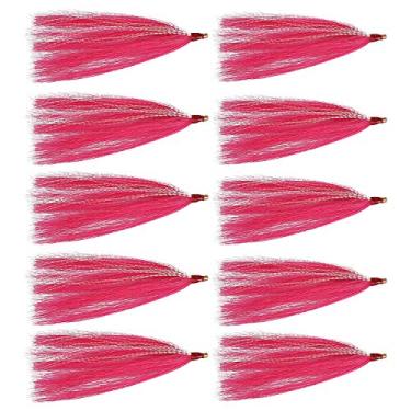 Imagem de Iscas para pesca Bucktail Teasers, 10 peças de chicletes de água salgada, plugues - Kit de espátula para pesca com cauda de peixe, rosa