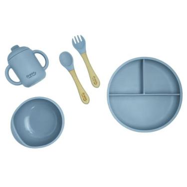 Imagem de Kit Alimentação Bebê Infantil em Silicone 5 pçs Cinza Freso - Freso Ba