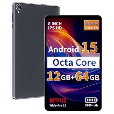 Imagem de Topsand Tablet Android 15 2025, tablet de 8 polegadas, processador Octa-Core, 12 GB RAM 64 GB ROM 2 TB expansível, tela HD de 1280 x 800 IPS, WiFi6, BT5.4, Widevine L1, tablet de câmera dupla de 5 MP