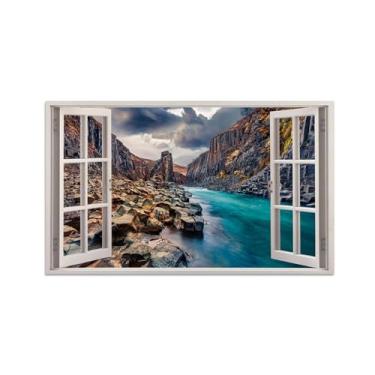 Imagem de MUHJDYC Imagem de paisagem de janela falsa - pintura artística de parede em tela natural janela para paredes - montanha azul rio-sala de estar moderna mural impresso em 3D 30x50cm-12x19in sem moldura