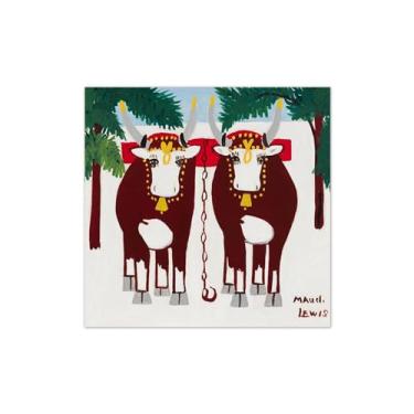 Imagem de Maud Lewis Poster-Famous Canvas Prints Reprodution-Artwork Picture Wall Art para decoração moderna de sala de estar (bois no inverno) 30x30cm-12x12in sem moldura