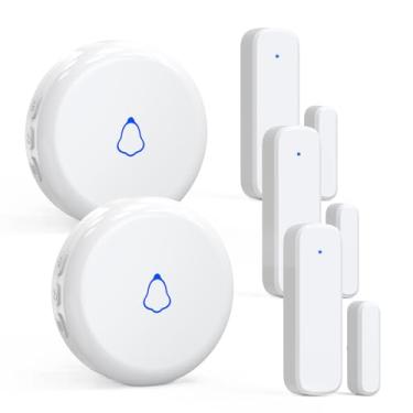 Imagem de Sinos de porta sem fio, campainha de porta AMHEY com 213,4 m Faixa de operação 58 sinos 5 níveis de volume Alarme aberto de porta para negócios/escritório/casa/loja ao entrar, 2 sensores + 1 receptor