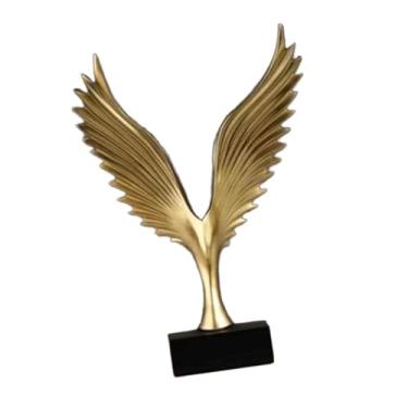 Imagem de XLWLLNJ Estátua de águia, escultura de resina estatueta de pássaros espalhou seu ornamento de asa para a fazenda do hotel, Dourado