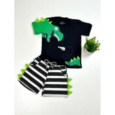 Imagem de Conjunto Infantil Roupa De Menino Tema Dinossauro Camisa e Short Mascu