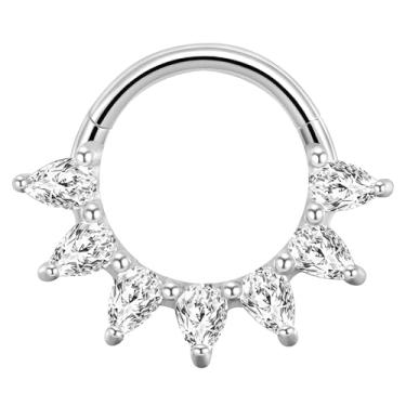 Imagem de TRBR Anel de septo CZ com corte de pêra 16G, aço cirúrgico, joia de pedra preciosa articulada segmento clicker brinco daith, calibre 16, ouro, prata, 8 mm, Silver, Aço inoxidável cirúrgico 316L