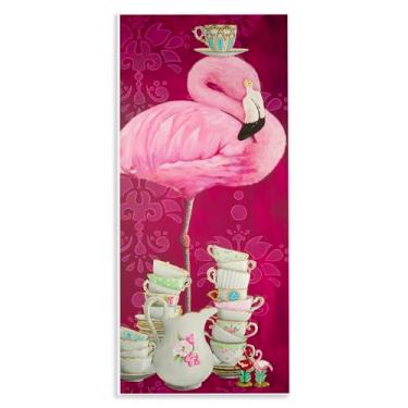 Imagem de Stupell Industries Arte de parede de flamingo com chávenas de chá antigas, design de Heather Gauthier, 18 x 43 cm