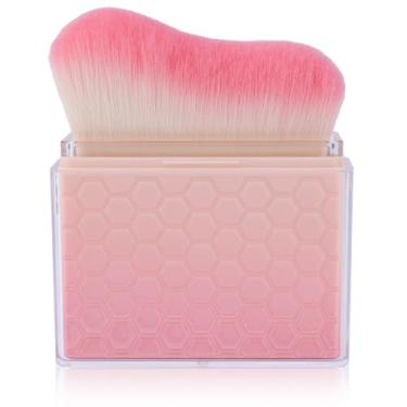 Imagem de Escova retrátil autobronzeadora com capa, autobronzeador Kabuki, aplicador de maquiagem para mistura de bronzeamento líquido, protetor solar, corpo, rosto, perna e braço (gradiente branco-rosa)