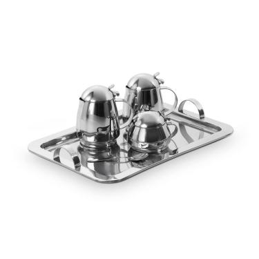 Imagem de Conjunto Chá e Café Lyr 4 Peças Bandeja Bule Açucareiro Inox