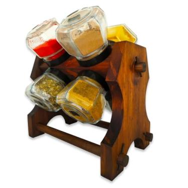 Imagem de Porta Tempero de Madeira 8 Potes Giratório