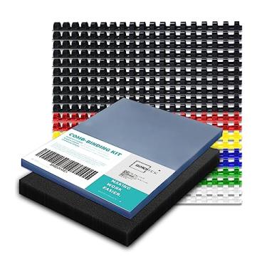 Imagem de Binditek Kit de capas e pentes de encadernação, inclui 50 peças de capas de encadernação transparentes de 8 mm, 20 pentes de encadernação de 1/2 polegada, 50 peças de capas de papel pretas, 21 x 28
