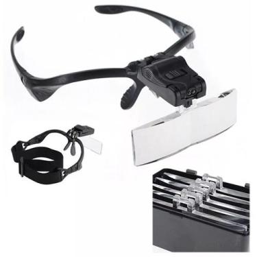 Imagem de Lupa De Cabeça Profissional Óculos Leitura 2 Leds 5 Lentes Aumento Pre