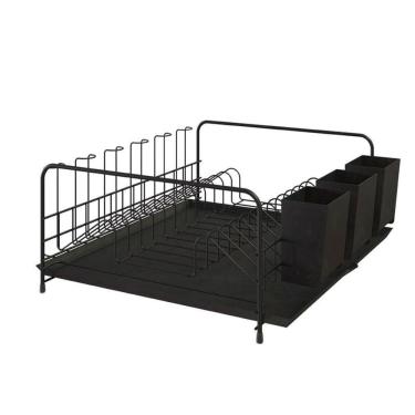 Imagem de Escorredor De Louça Com Bandeja E Porta Talheres De Plástico - Stolf Preto + Preto