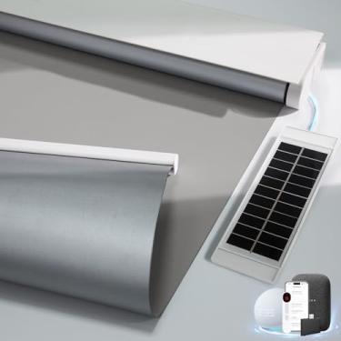 Imagem de Persianas motorizadas com controle remoto, persianas inteligentes com painel solar, persianas elétricas blackout térmicas, persianas automáticas para Windows compatíveis com Alexa, cinza - 71 cm x 182