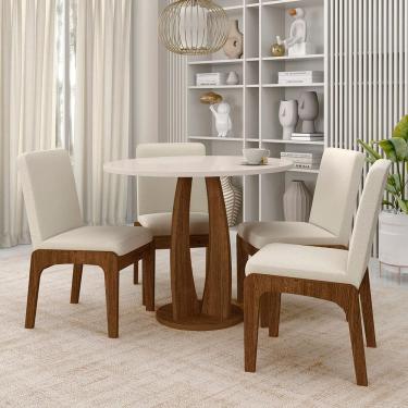 Imagem de Mesa Redonda Merano 4 Cadeiras Estofadas Freijó/off/bouclé Off - M.a