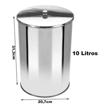 Imagem de Lixeira Office Redonda Com Tampa Em Aço Inox 10L - Or3 - JSN