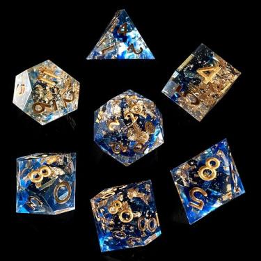 Imagem de Role dice DND Dice Set, 7-Piece Polyhedral Dice in Gift Box for Dungeons & Dragons, Pathfinder & Tabletop Games, Handmade Precision Balanced RPG Dice(Blue Gold)
