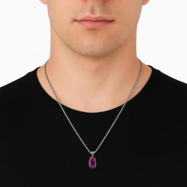 Imagem de Colar Prata 925 Ametista Polida Verdadeira Natural Masculino - Ponte V