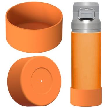 Imagem de Linkidea Pacote com 2 botas de garrafa de água compatíveis com Stanley Quick Flip GO 1,020 g, protetor de para-choque inferior de garrafa de água de silicone (laranja)